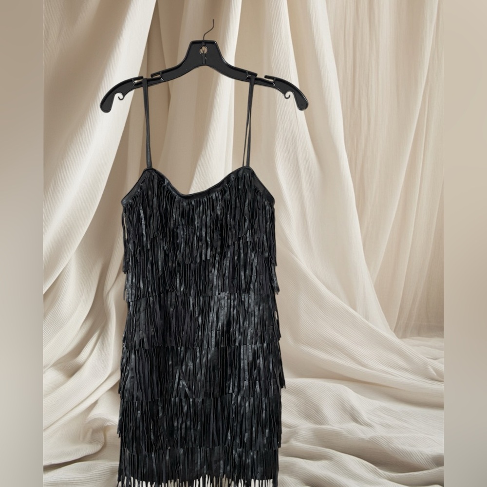 NWOT Women’s Fringe Dress Pretty Little Thing Size 4 Party Black Fancy Zipper - Picture 1 of 6